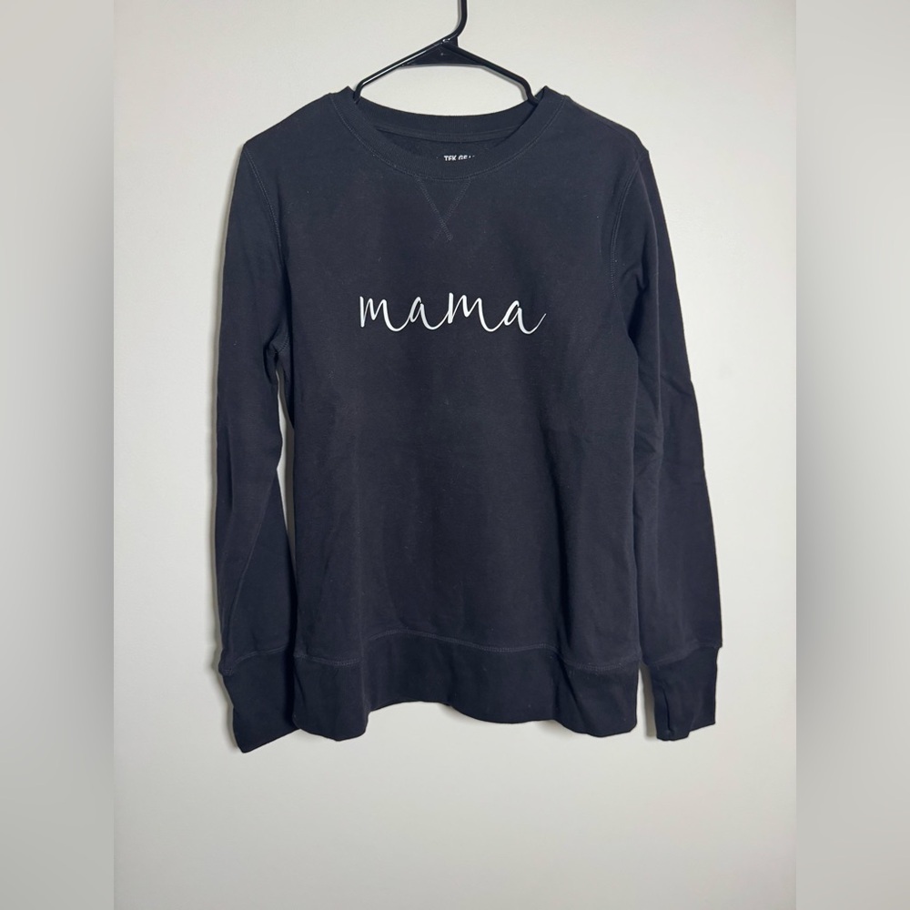 Mama Graphic Sweatshirt Womens Medium Black Tek Gear Ultrasoft Fleece Crewneck